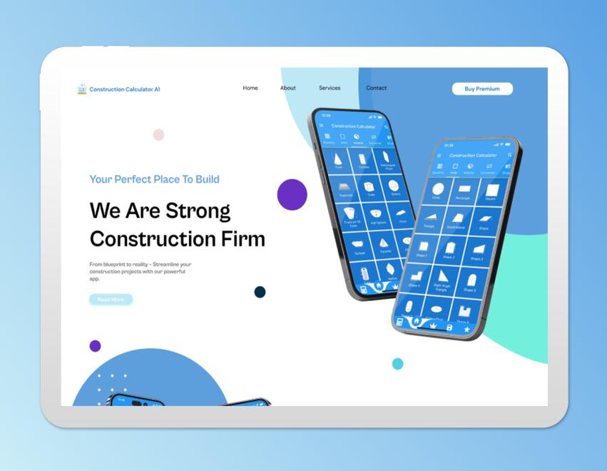 Construction Calculator LandingPage Design branding design newdesign ui uidesign uiux
