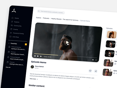 Episode page - Podcast & Network app education network play episode player playlist podcast podcast episode ui ux watch video web app web design web site