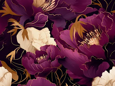 Seamless pattern with abstract peony garden flowers abstract background floral flowers garden gold golden graphic design illustration magenta peony plant repeat seamless pattern textile texture tile tropic wallpaper wild