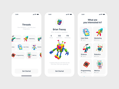 Social network app concept with Plop! Plasticine Icon Set app category empty state icons illustration mobile profile social network threads topics ui uiux ux