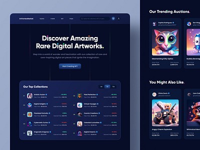 ArtVortexMarket | NFT Marketplace Website design landing page nft nft landing page nft marketplace nft web design nft website ui ui design web web design website