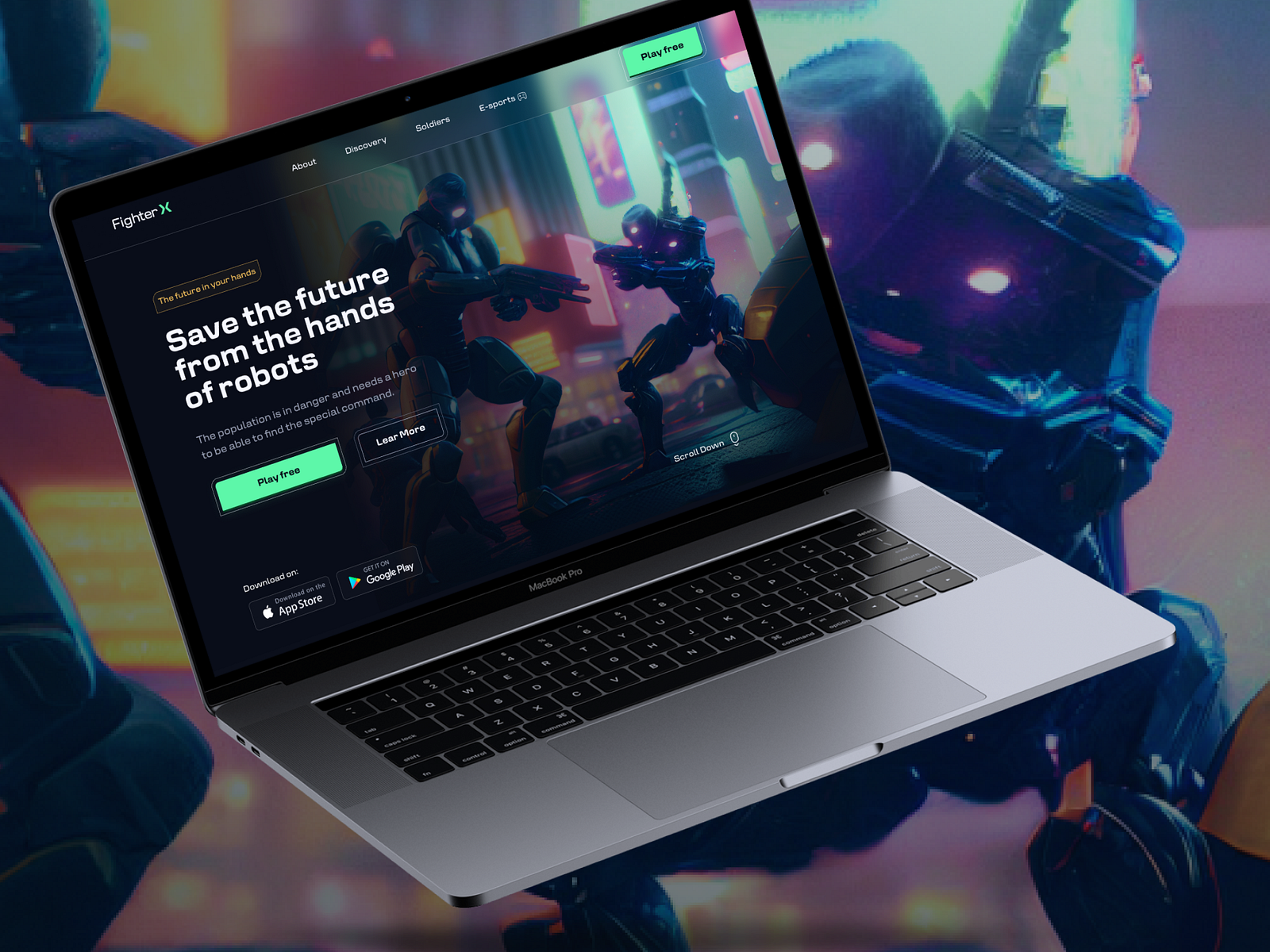 Fighter X Project Game landing page by Guilherme Lange on Dribbble