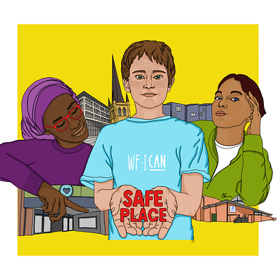 Safe Place Illustration buildings characters diversity illustration wellbeing
