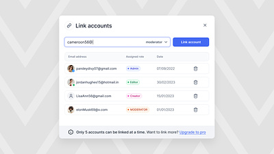 Link Accounts - Modal UI dashboard design link account modal product design saas ui ux