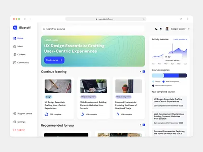 Blastoff - E-learning courses app course management courses dailyui dashboard elearning flat minimal online learning udemy ui ux web design