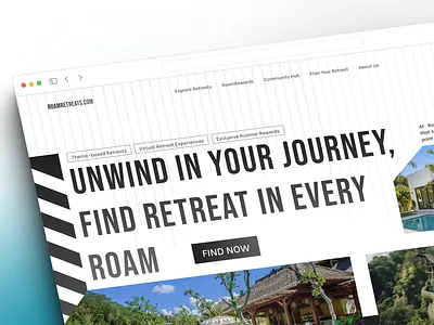ROAMRETREATS.COM | Hero Section Landing Page agency architexture design ui hero section home page homestay hostelry interface landing page lodgement lodging property retreats roam travel trending ui uiux web design website