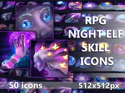 Free RPG Night Elf Skill Icons 2d art asset assets elves fantasy game game assets gamedev icon icons illustration indie indie game magic magical mmorpg rpg skill skills