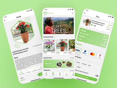 Plant Shop Online UI design. android app design indoorplants minimal plants plantscare plantshop product design tree treeplant treeplanting treeshop ui ux