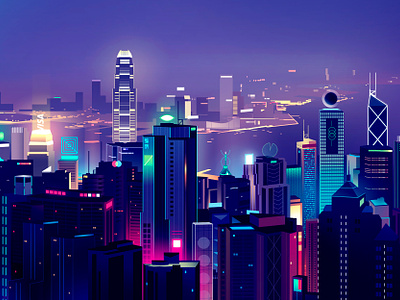Skyline city design futur illustration light neon