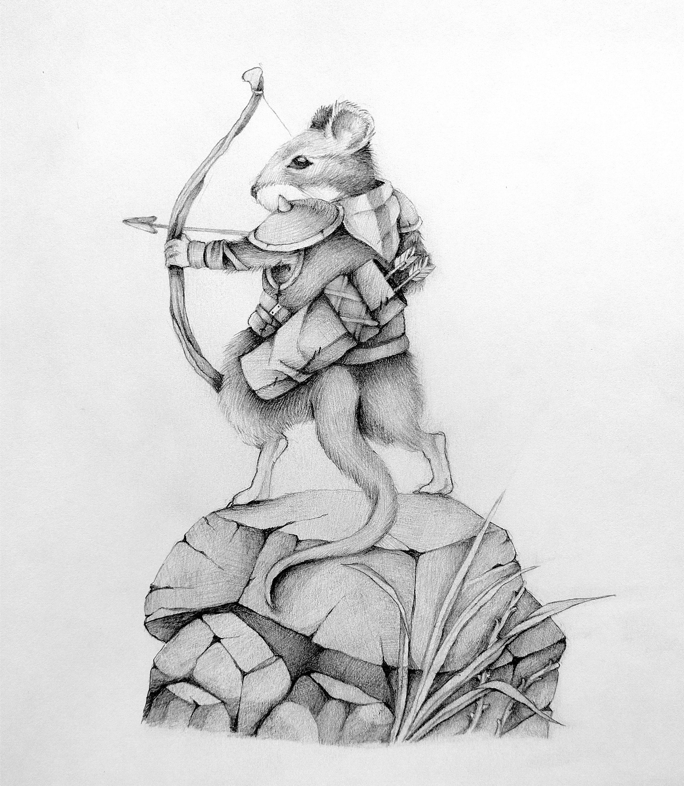 Archer animal archer armor arrow bow fairytale fantasy fighter handdrawn knight medieval mouse pencil tail texture traditional art vintage