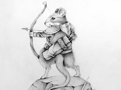 Archer animal archer armor arrow bow fairytale fantasy fighter handdrawn knight medieval mouse pencil tail texture traditional art vintage