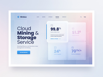 Nimbus branding cloud crypto design drawingart logo mining responsive storage ui ux web website