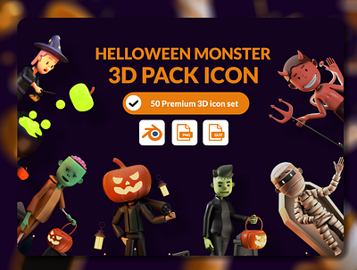 HELLOWEEN MONSTER 3D PACK 3d design freedom icon pack ui uiux