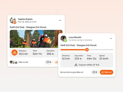 Zwift Activity Cards activity tracking fitness indoor cycling ios app mobile app ui user interface design zwift