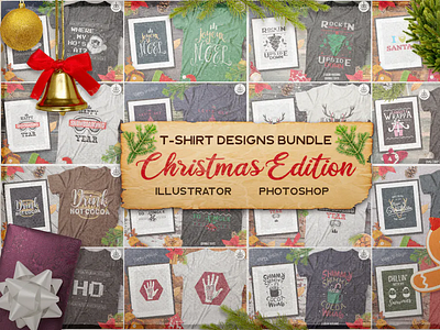 Christmas T-Shirt Designs Retro Bundle. Xmas Tees apprel branding christmas graphic design holiday print psd sweater template tshirt tshirt design ugly vintage winter xmas