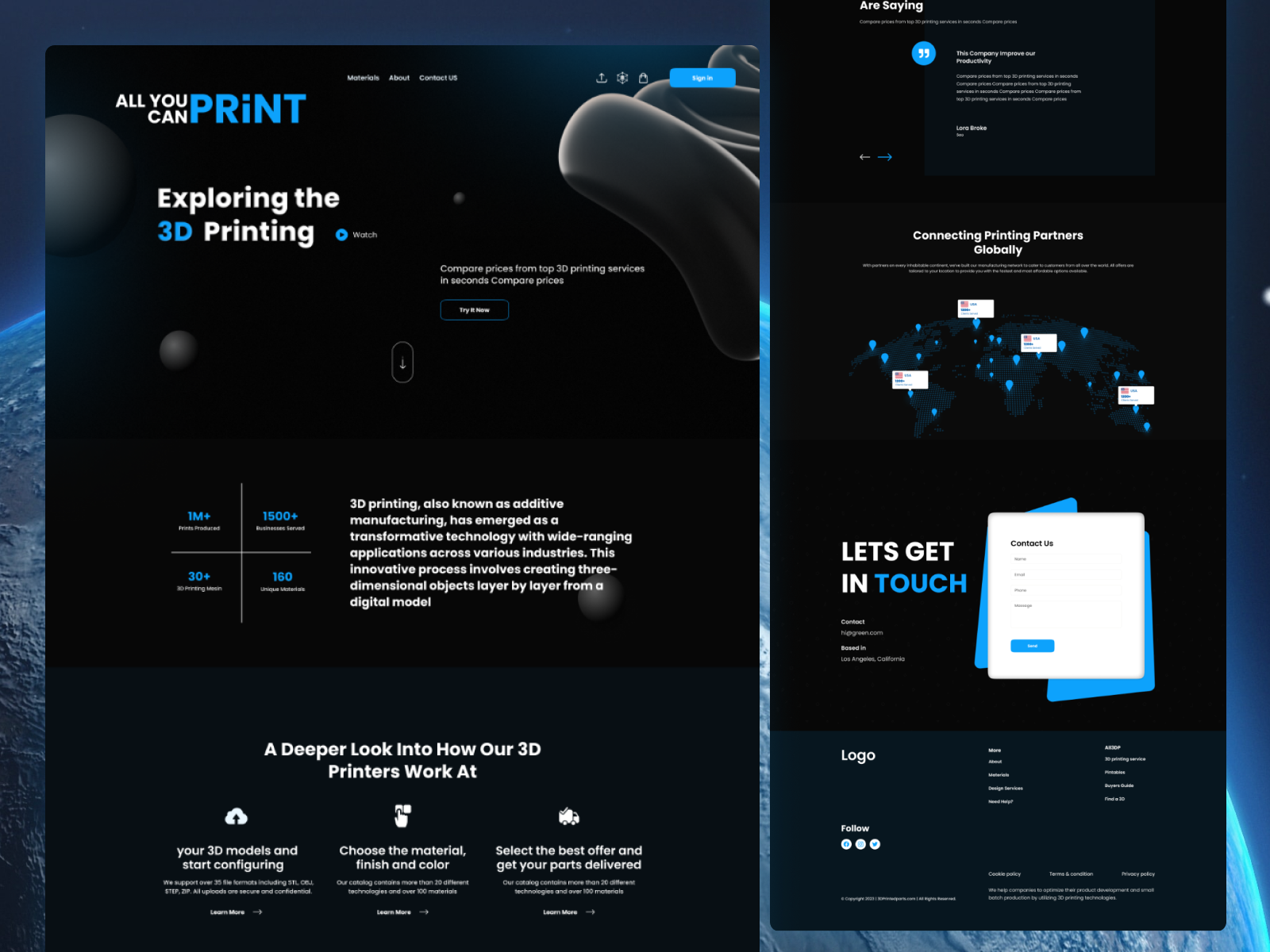3D Printing Company Website UI 3d print 3d print company agency website branding design landing page landing page ui logo ui user interface