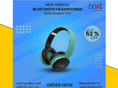 SOCIAL MEDIA ADS POST ads poster advertising bluetooth headphones boat headphones boat rockerz370 graphic design headphones new arrival poster design social media post