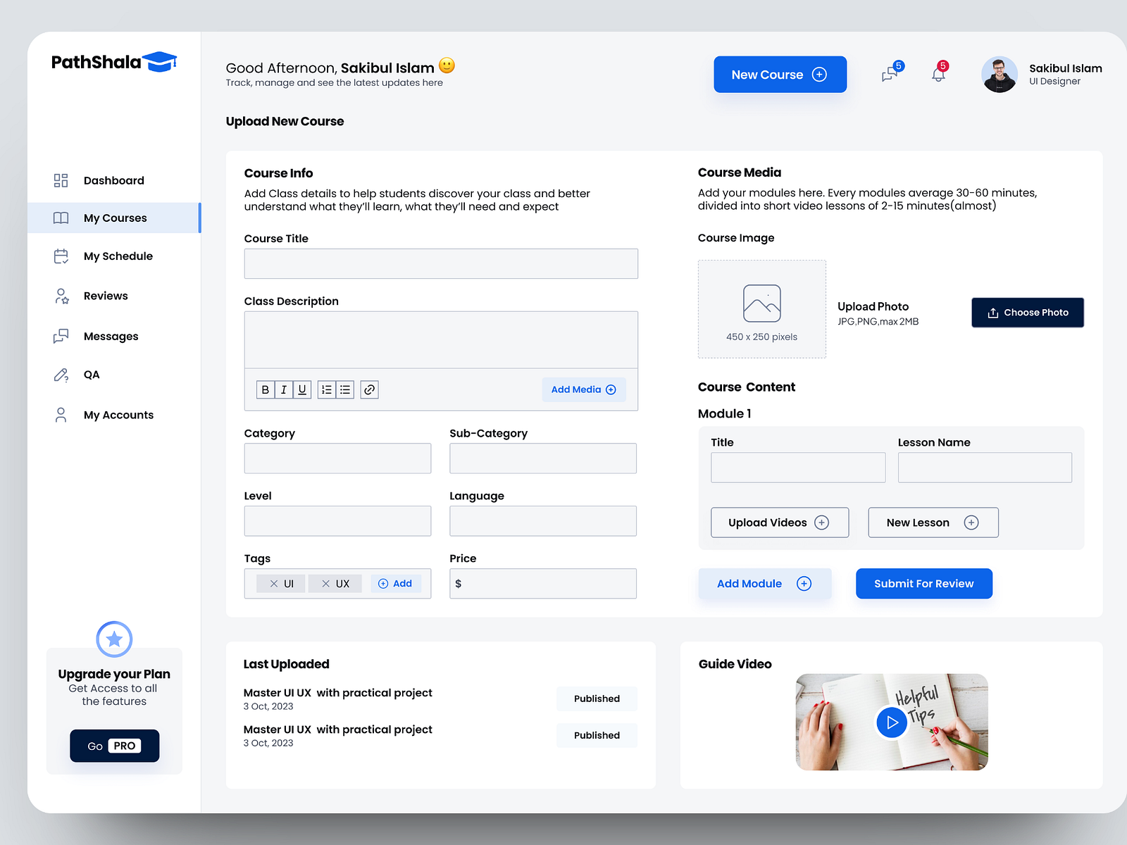 SAAS- Instructors Dashboard ( Upload New Course Page) by Sakibul Islam ...