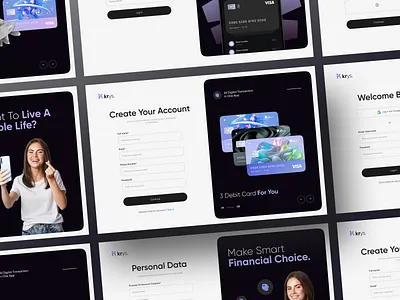Krys - Sign Up Website Design bank card create account debit card design digital bank digital card figma finance form graphic design login minimal register sign in sign up ui website