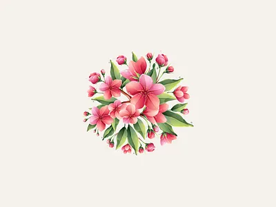 Beautiful vector bouquet with watercolor Sakura blooming flowers blossom brunch bud circle design eco flowers illustration leaf logo mark oriental pink realistic sakura watercolor