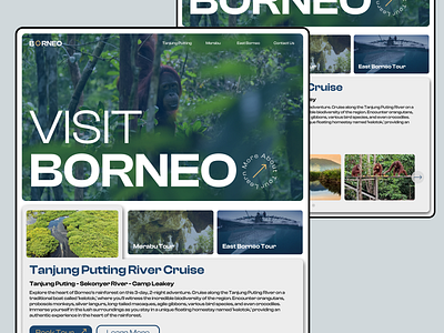 Borneo Tourism Holiday Travel Package Landing Page borneo branding home page interface kalimantan landing page minimalist torism tour tour landing page tour package tourism website travel travel destinations tropical ui visit indonesia web design website website page