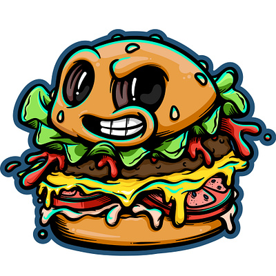 Burger Character / Mascot art burger character design dinner draw food graphic graphic design grin hungry illustration ingredients logo mascot skull snack vector