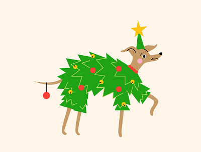 Christmas tree dog abstract cartoon christmas cute decoration design dog flat greyhound illustration puppy tree