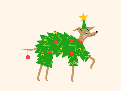 Christmas tree dog abstract cartoon christmas cute decoration design dog flat greyhound illustration puppy tree