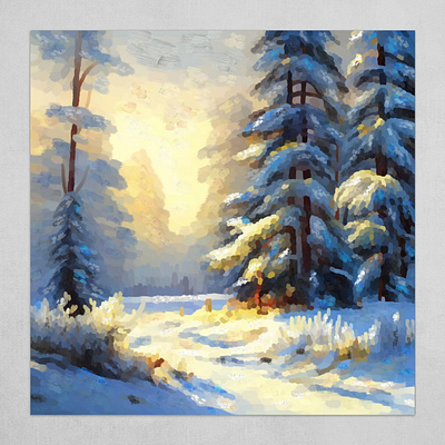 Early morning in the winter forest abstraction art print canvas classic design illustration impressionism interior design oil painting winter landscape
