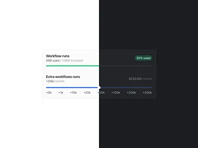 Workflow runs card dark divider drag light slider tag