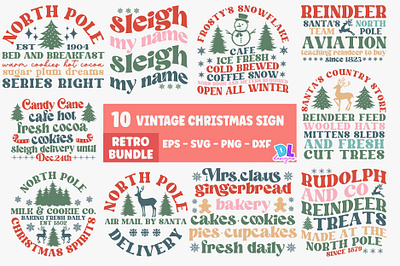 Vintage Christmas Sign Retro Bundle branding bundle christmas design illustration logo retro sublimation svg