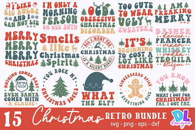 Retro Christmas Bundle T Shirt branding bundle christmas design illustration logo retro sublimation svg