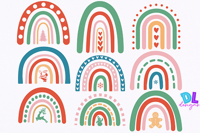 Christmas Rainbow Retro Bundle branding bundle christmas design illustration logo retro sublimation svg