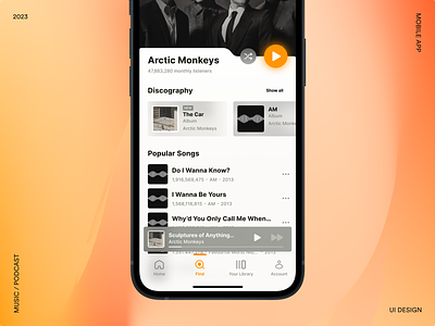 Music & Podcast UI/UX app artist detail artist page clean design freelance ios iphone julian rahim mobile music playlist podcast product design song ui ux