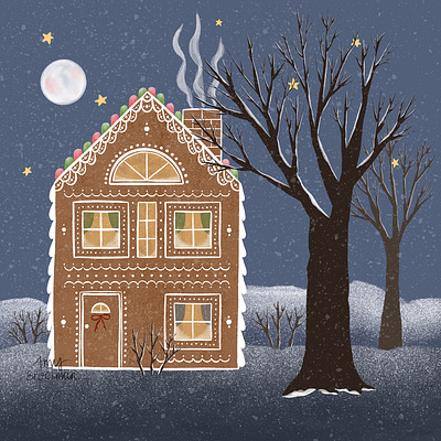Gingerbread Winter Holiday Card gingerbread gingerbread house holiday illustration snow winter