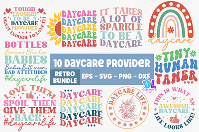 Daycare Provider Retro Bundle branding bundle christmas design illustration logo retro sublimation svg