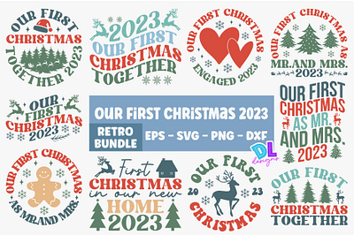 Our First Christmas 2023 Retro Bundle branding bundle christmas design illustration logo retro sublimation svg