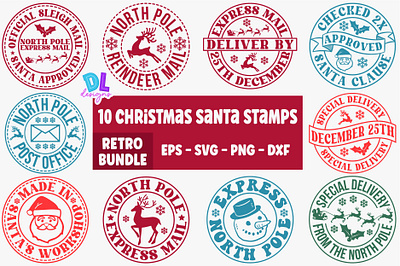Christmas Santa Stamps Retro Bundle branding bundle christmas design illustration logo retro sublimation svg