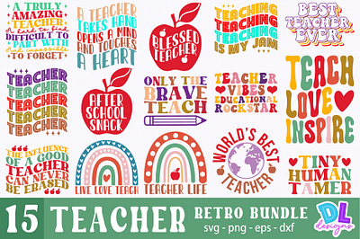 Teacher Retro Svg Bundle branding bundle christmas design illustration logo retro sublimation svg