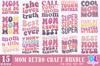 Mom Retro Craft Bundle branding bundle christmas design illustration logo retro sublimation svg