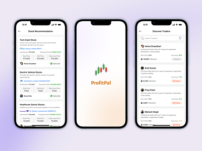 ProfitPal: A Stocks Recommendation App app minimal mobile stocks ui design ux