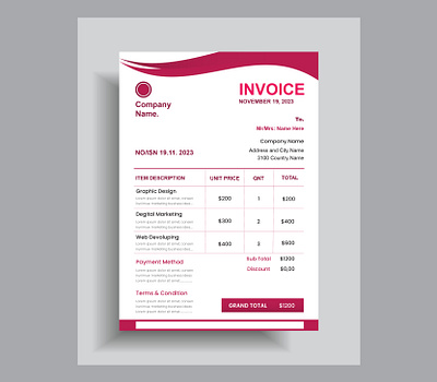 Creative Professional Invoice Design. business card company cv design edit editable graphic invoice layout mockup presentation print template vector web