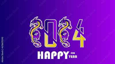 Chinese new year 2024 Typography, year of the dragon 2024 happy new year ui vector