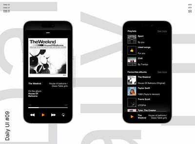 Daily UI 009 - Music Player 009 09 9 black branding daily daily ui dailyui design graphic design minimalism music player style swiss style the weeknd ui weeknd white