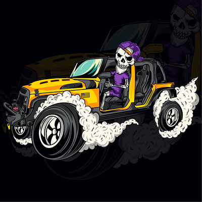 DOZER CHARACTER " HOT ROD JEEP" cars character custom illustration faraj art hot rod jeep skeleton vector art