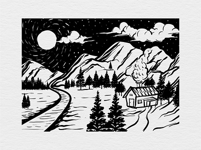 Landscape drawing of a hill area with moon, night sky and clouds black and white black and white drawing digital sketch drawing vectorart hand drawn hand drawn effect illustrator hand drawn illustration hand drawn lineart illustration illustration art illustrations illustrator landscape landscape drawing night drawing sketch to vector vector art vector drawing vector illustration vectorart