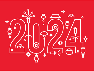 2024 2024 art branding cartoon china composition concept design icon illustration line minimal new year print red shape simple vector