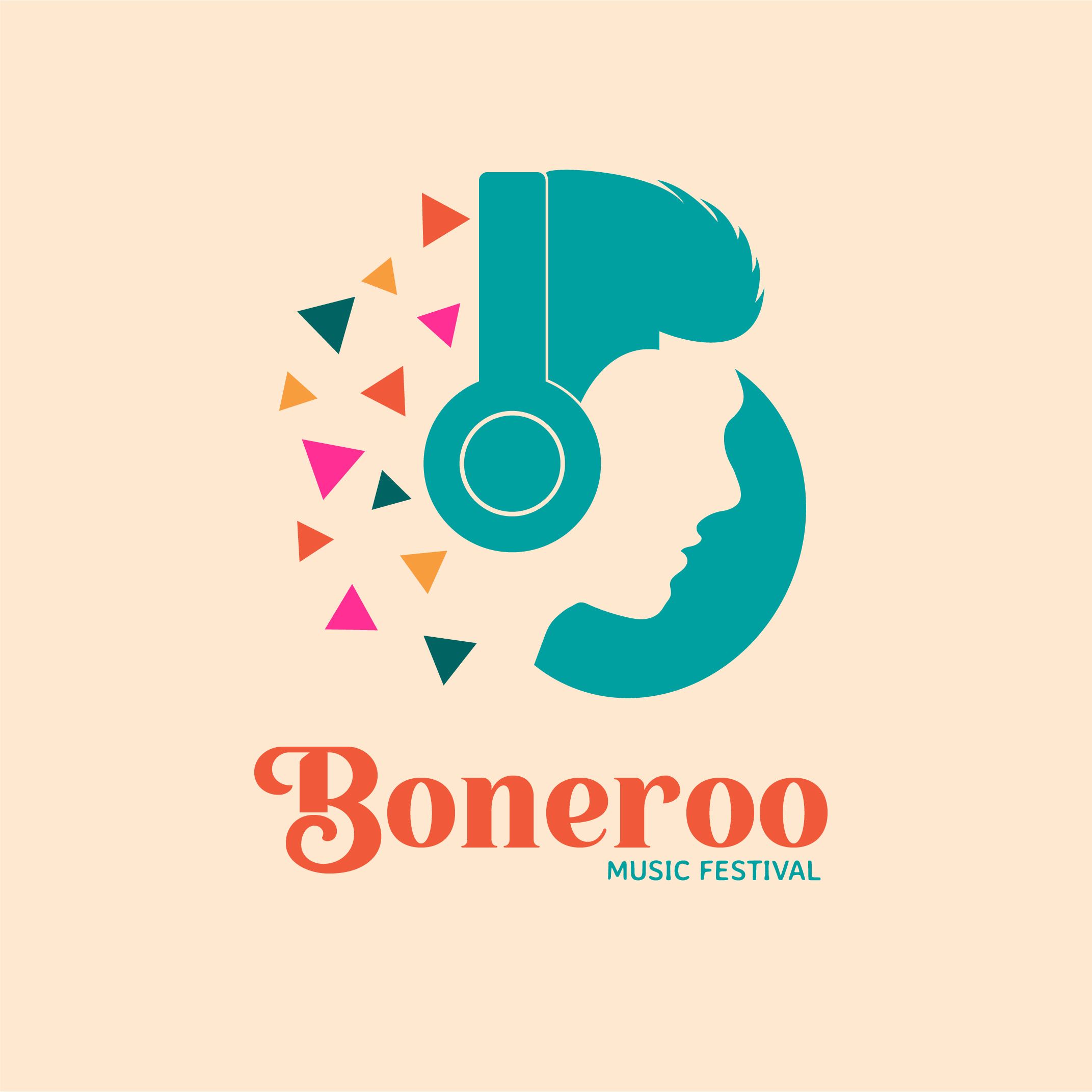 Logo Design - Music Festival boneroo brand design branding character concept dark light dj festival logo graphic design headphone illustrator logo logo anatomy logo design logo sketches logo variations mascot music music fesitval triangles