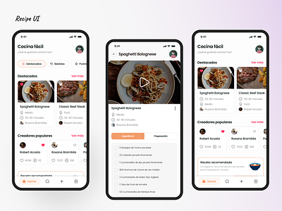 Recipe UI app design figma food food menu menu mobile first motion ui prototyping recipe ui ui design user centered design user interface ux web design