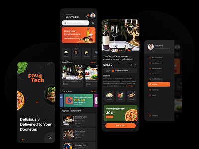 Food App banner burger dark theme design food illustration logo mobile app ui design